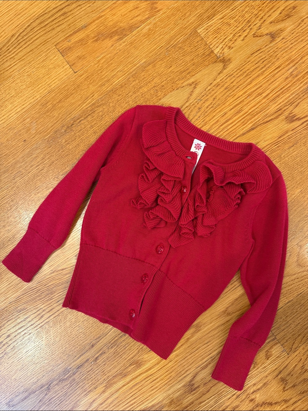 Cherokee Red Ruffle Front Girl's Holiday Cardigan Sweater